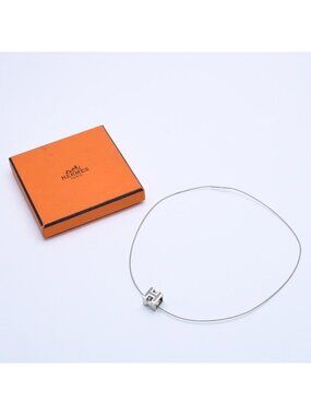 Hermes Cage D'h Cube Wire Necklace Silver